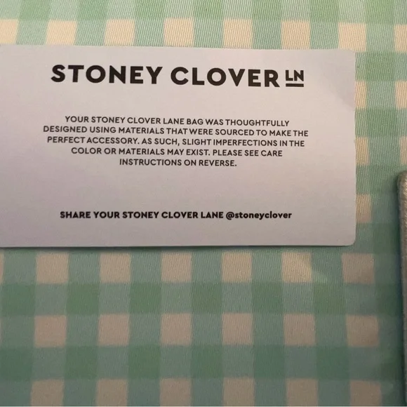 Stoney Clover Lane Heart Shape Mint Picnic Nylon Lined Gingham Bag Initial R NWT